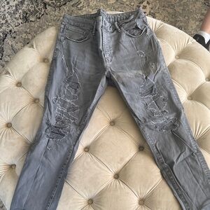 American Eagle Outfitters Gray Distressed Skinny Jeans
